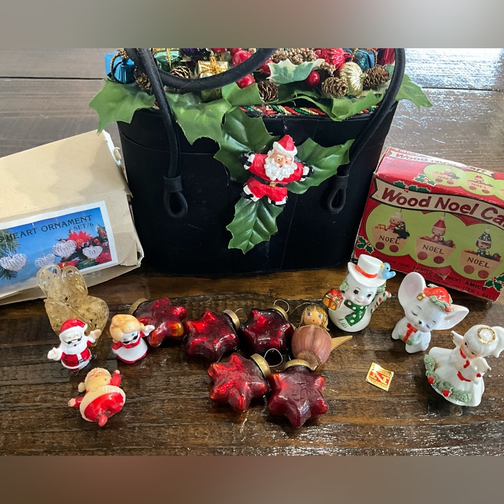 Vintage Assorted Lot of Christmas Ornaments Decor Purse Napco